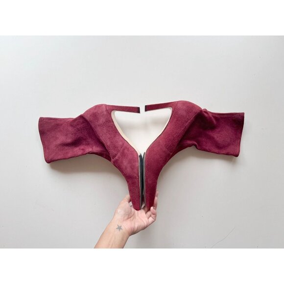 STUART WEITZMAN Rapture 75mm Maroon Suede Sock Bootie Ankle Boots, Size 10 - Picture 8 of 15